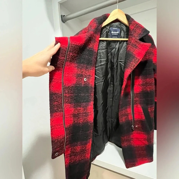 Madewell City Grid Coat flame red Plaid Wool Oversized Winter Red Black Size 00 - Picture 14 of 17